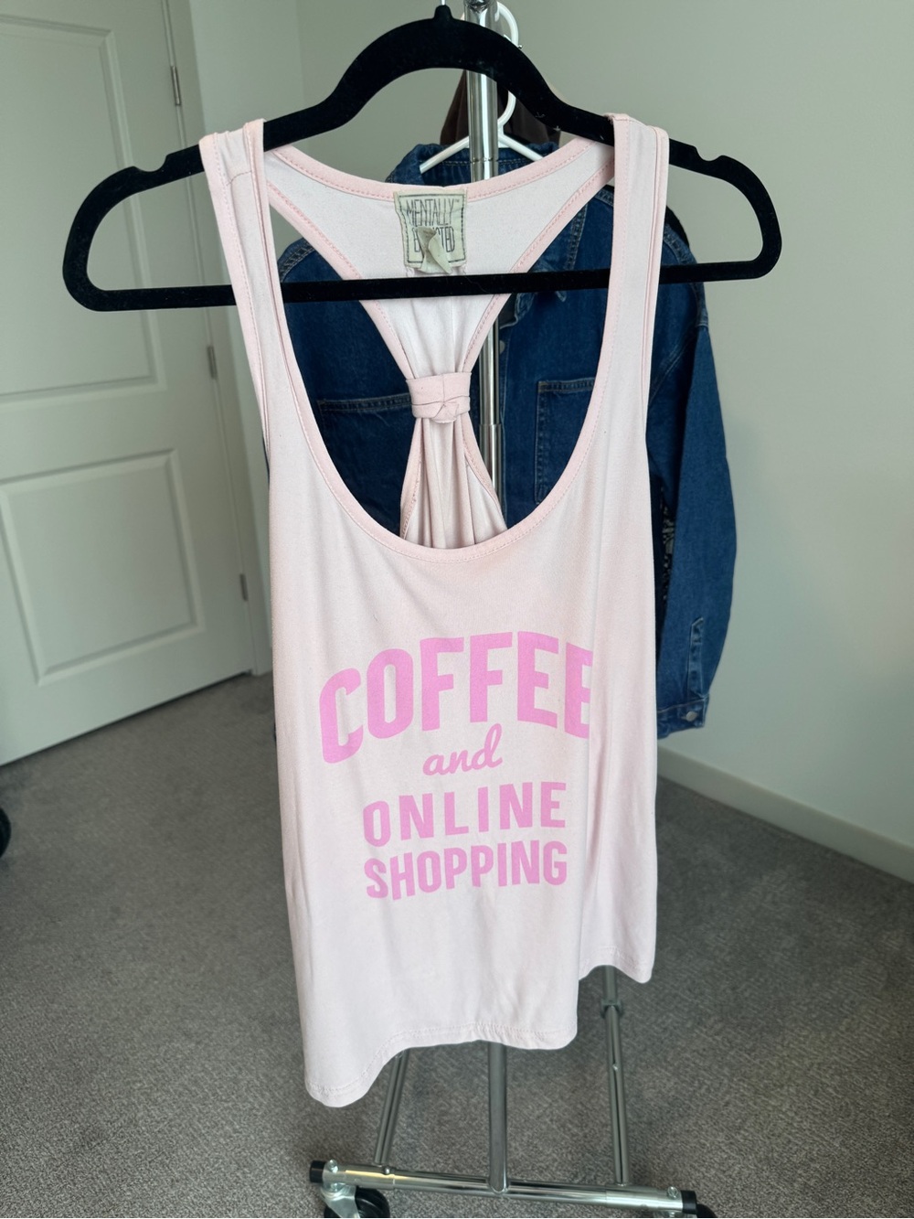 Pink Graphic Tank Pajama Top "Coffee and Online Shopping" Size Small or Medium